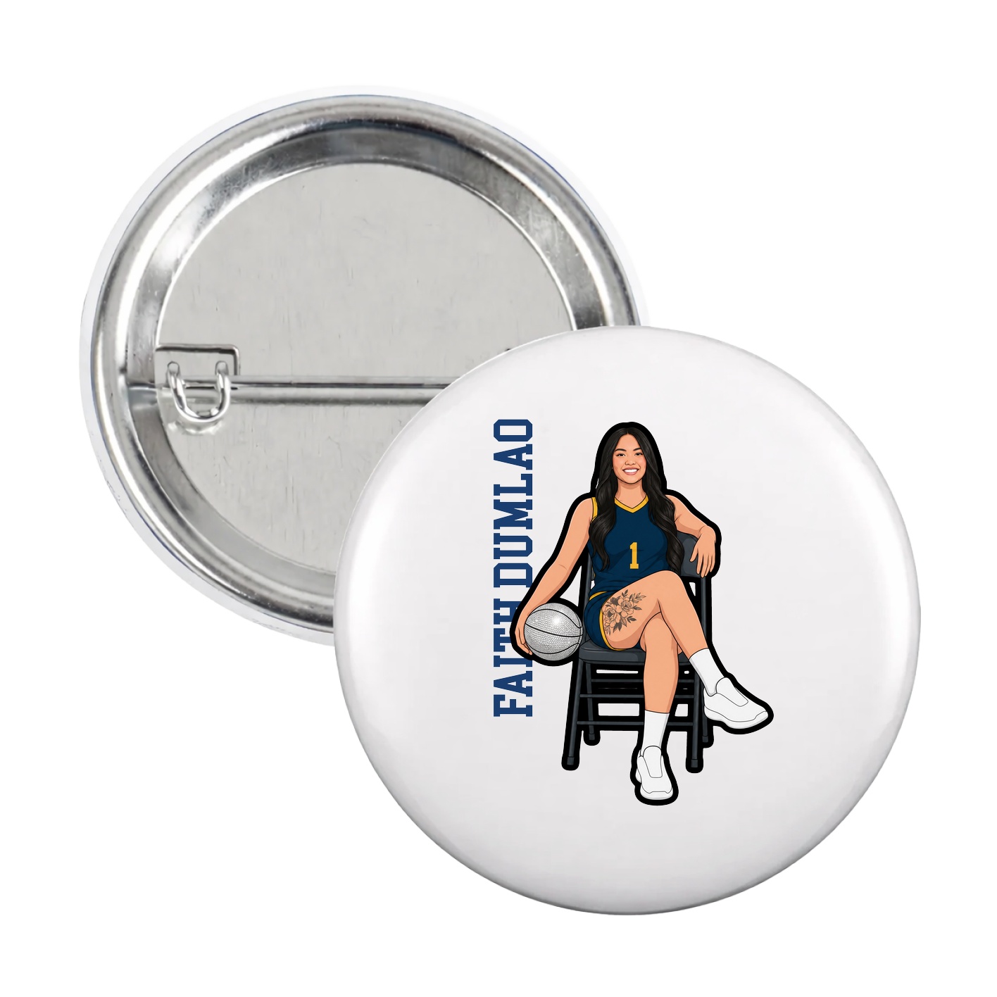 Game Day Button — Name Vertical in White