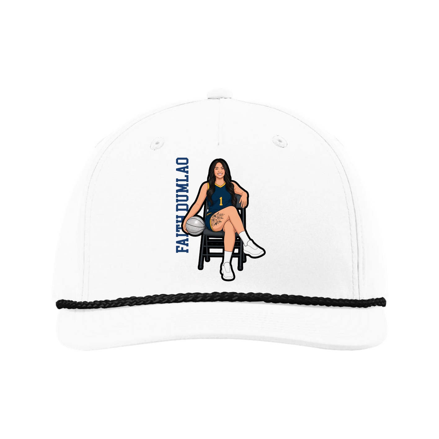 Five-Panel Classic Rope Cap — Name Vertical in White