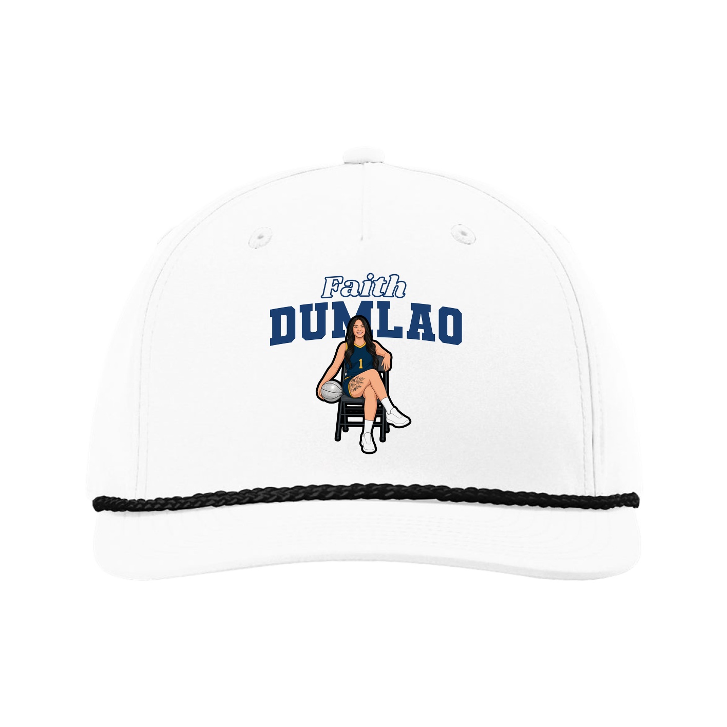 Five-Panel Classic Rope Cap — Name Arch in White