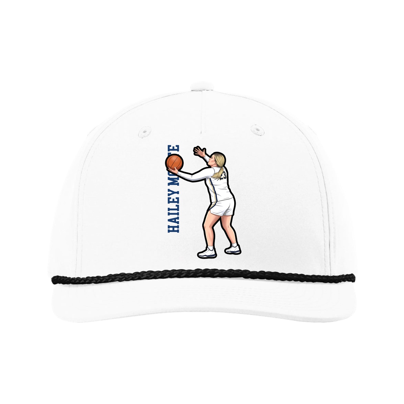 Five-Panel Classic Rope Cap — Name Vertical in White