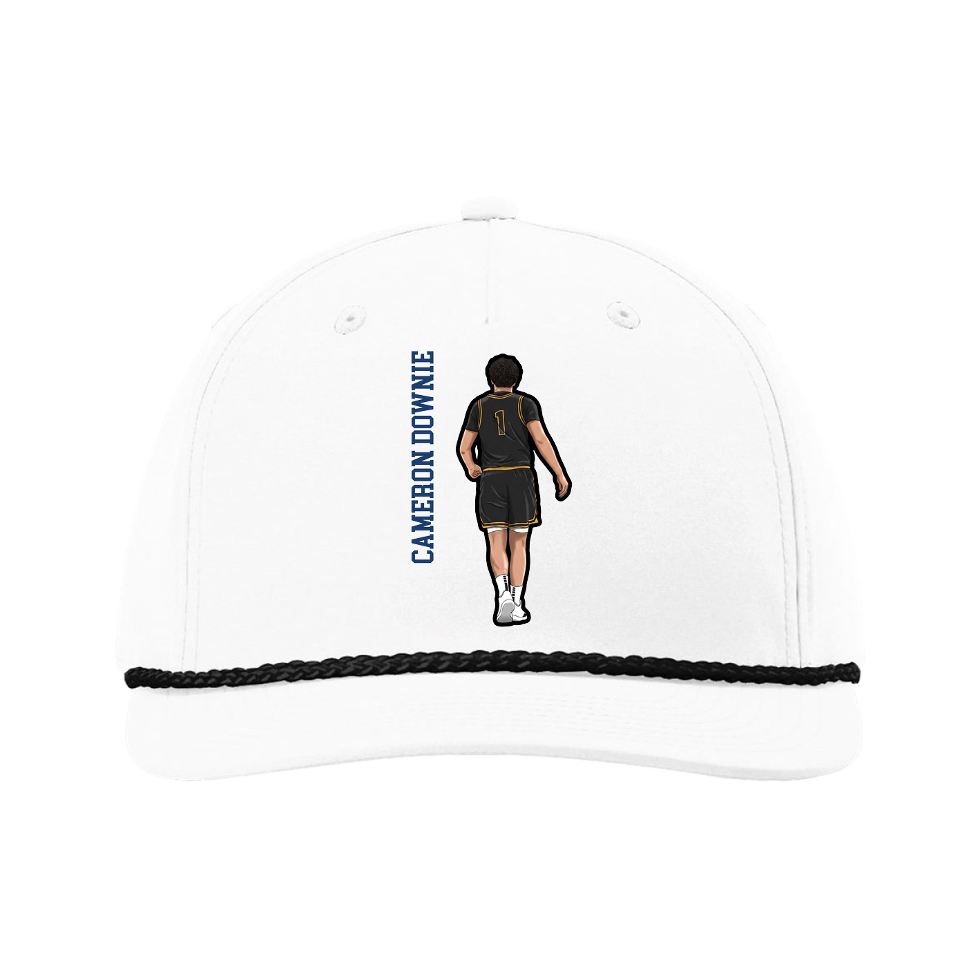 Five-Panel Classic Rope Cap — Name Vertical in White