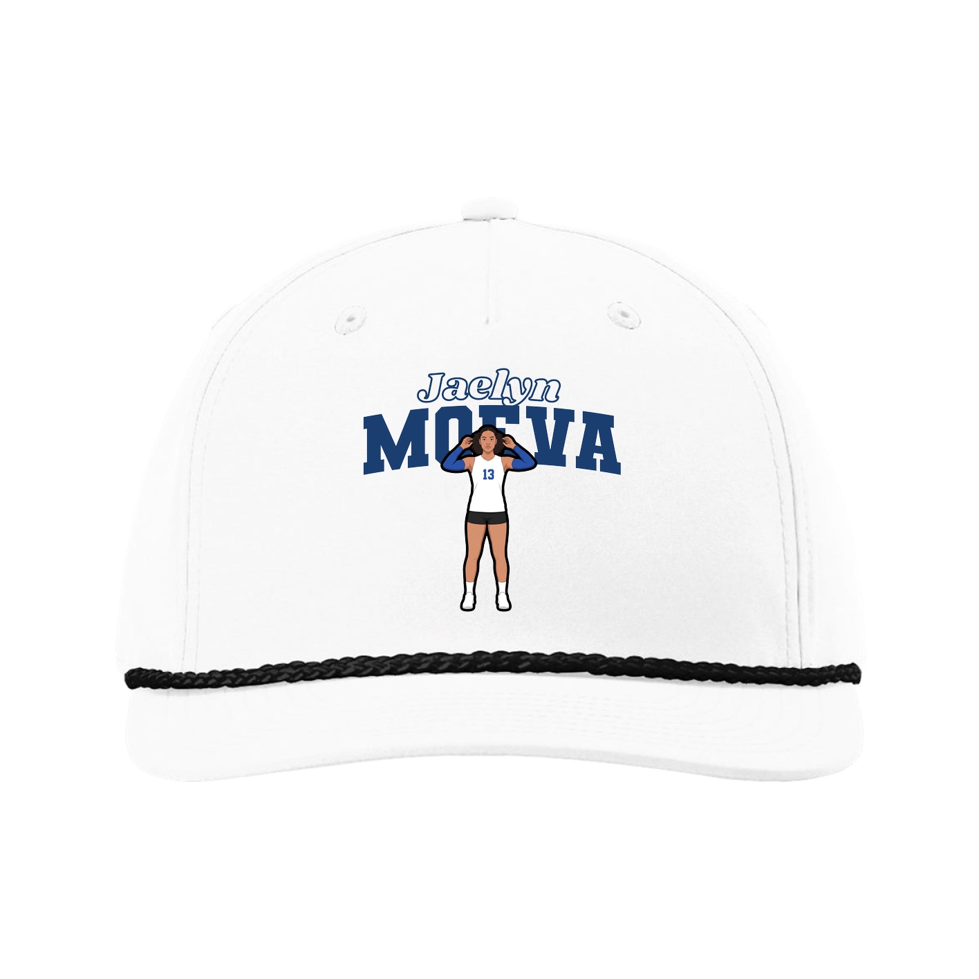 Five-Panel Classic Rope Cap — Name Arch in White