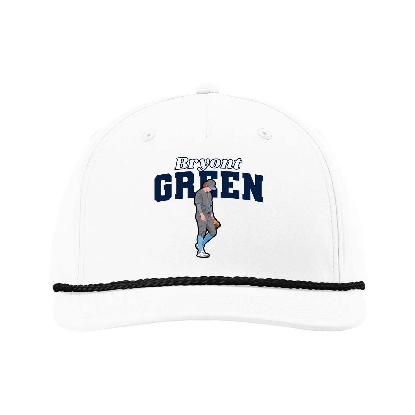 Five-Panel Classic Rope Cap — Name Arch in White