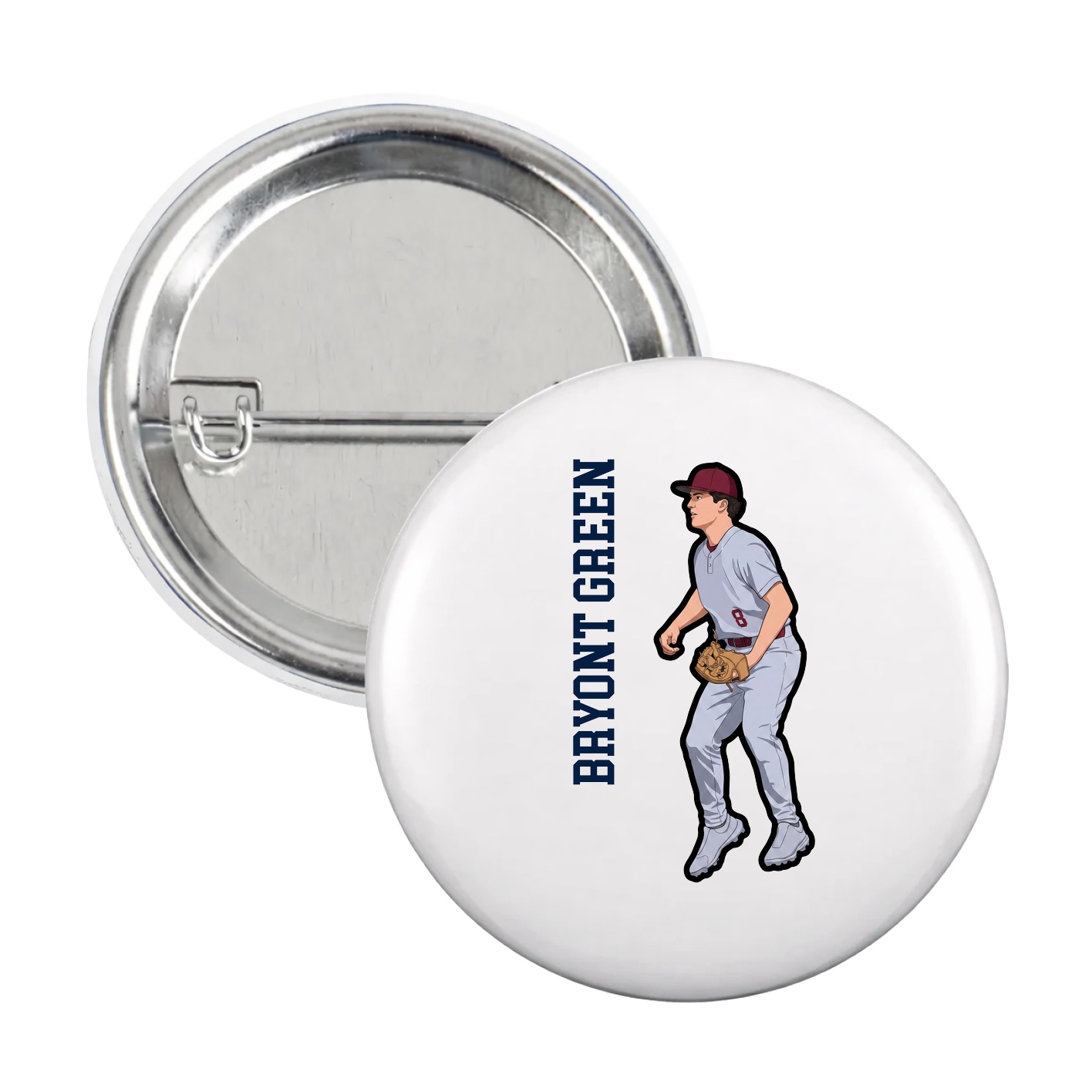 Game Day Button — Name Vertical in White