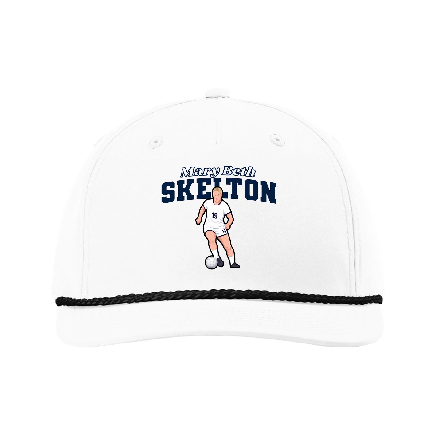 Five-Panel Classic Rope Cap — Name Arch in White