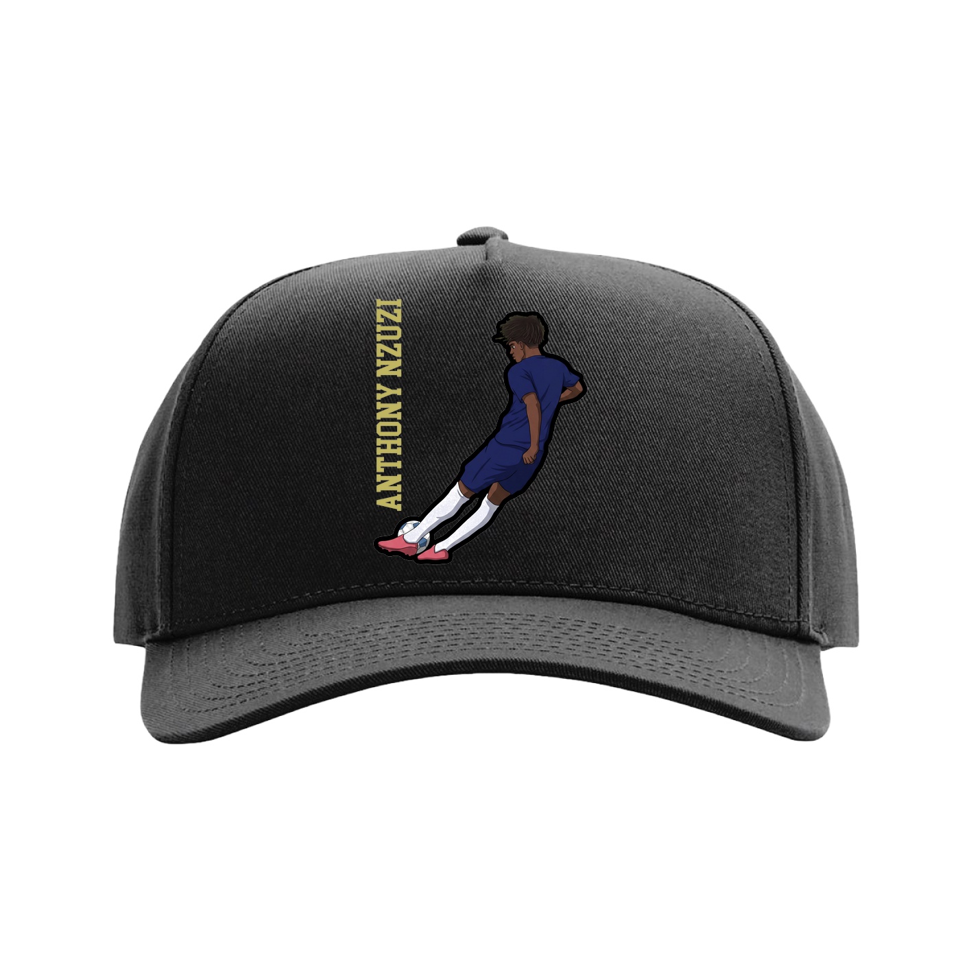 Full Fabric Five-Panel Champ Cap — Name Vertical in Black