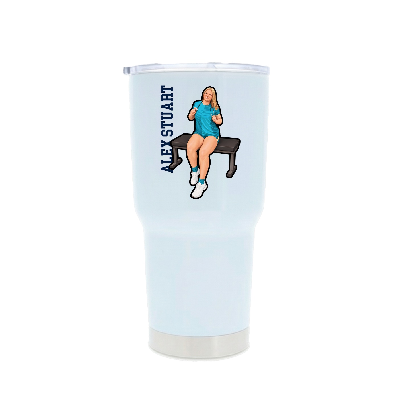 30oz Stainless Steel Tumbler — Name Vertical in White