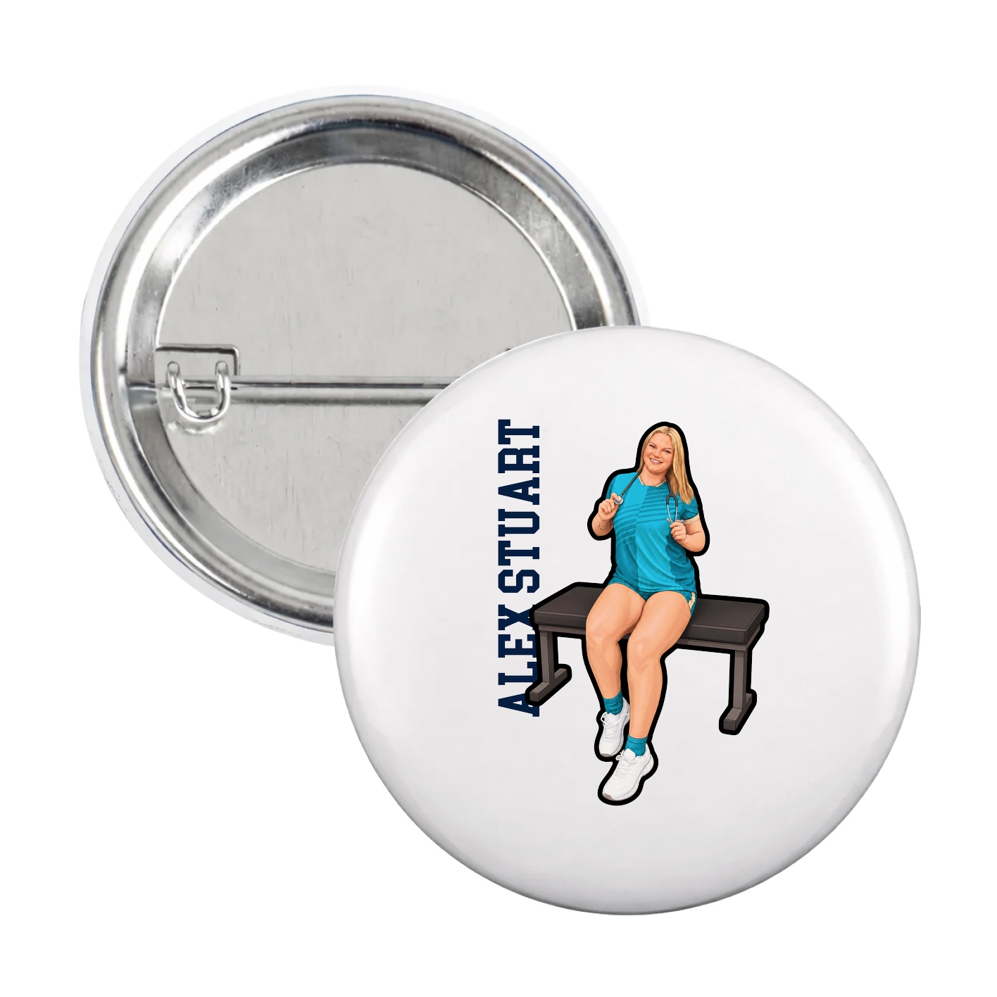 Game Day Button — Name Vertical in White