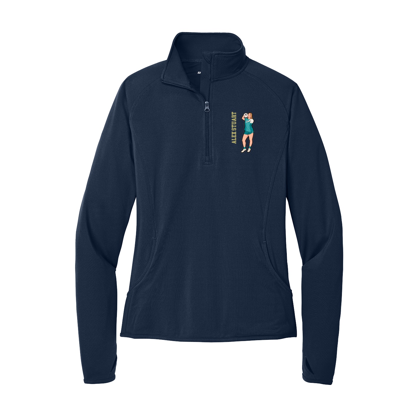 Women's Q-Zip Pullover — Name Vertical in Navy