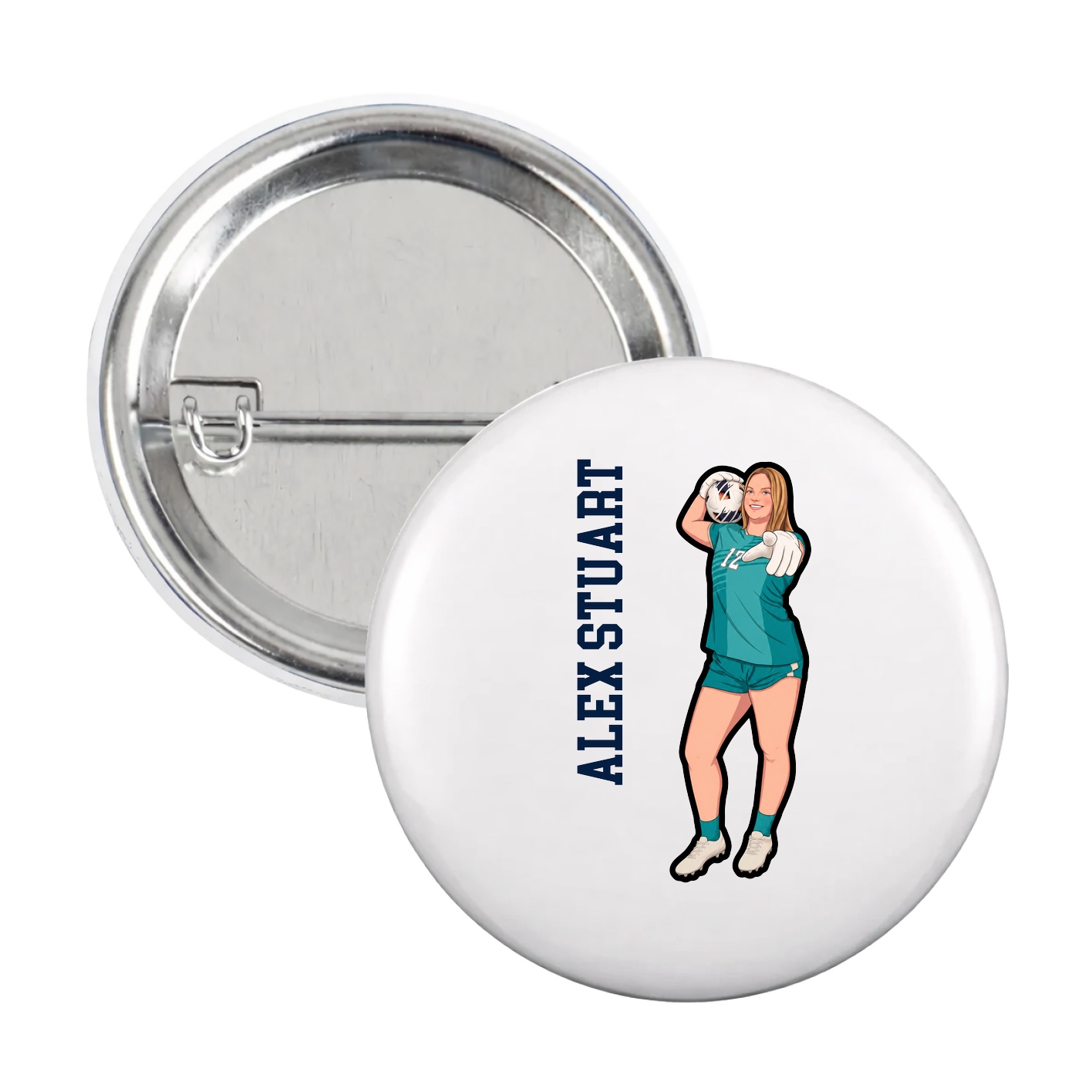 Game Day Button — Name Vertical in White