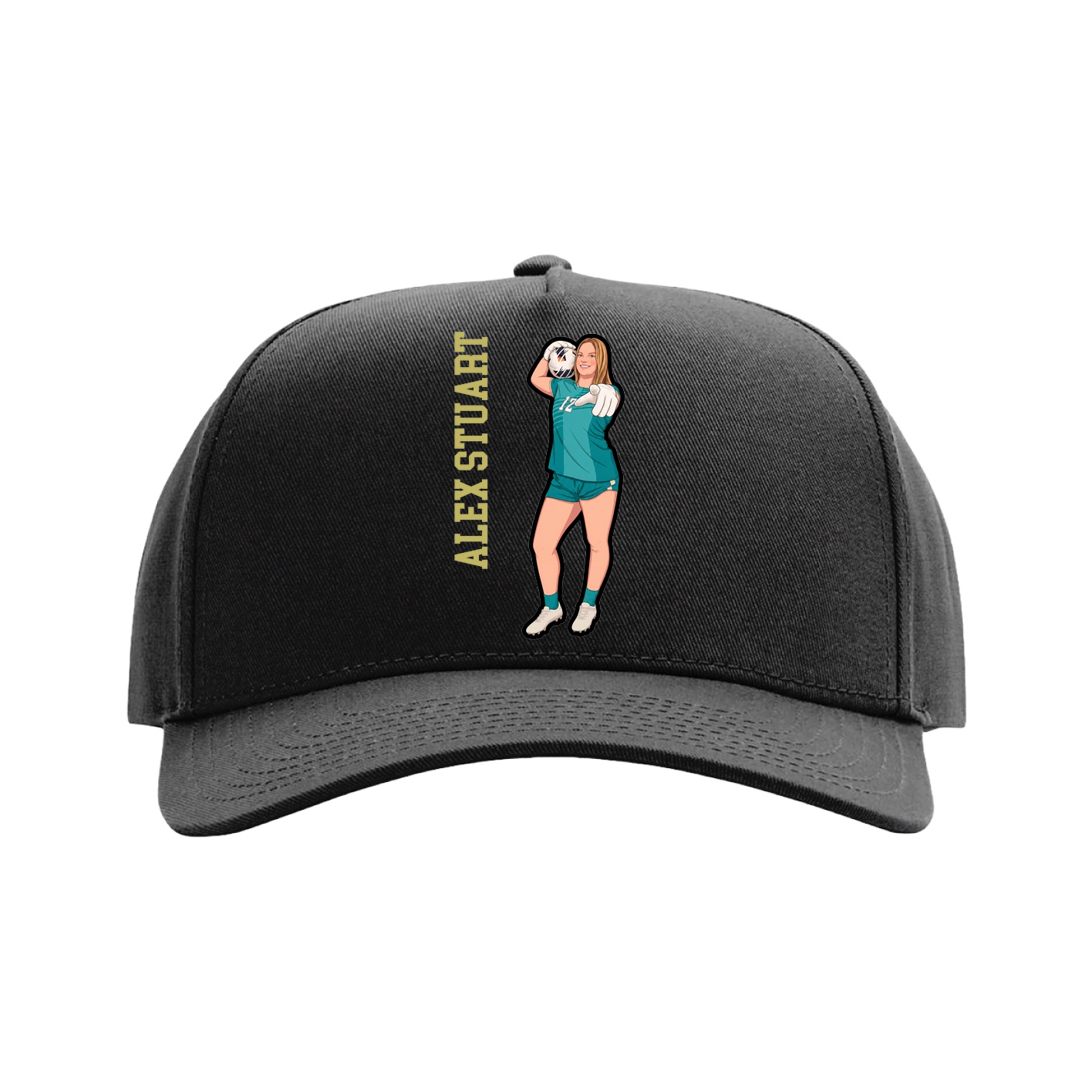 Full Fabric Five-Panel Champ Cap — Name Vertical in Black