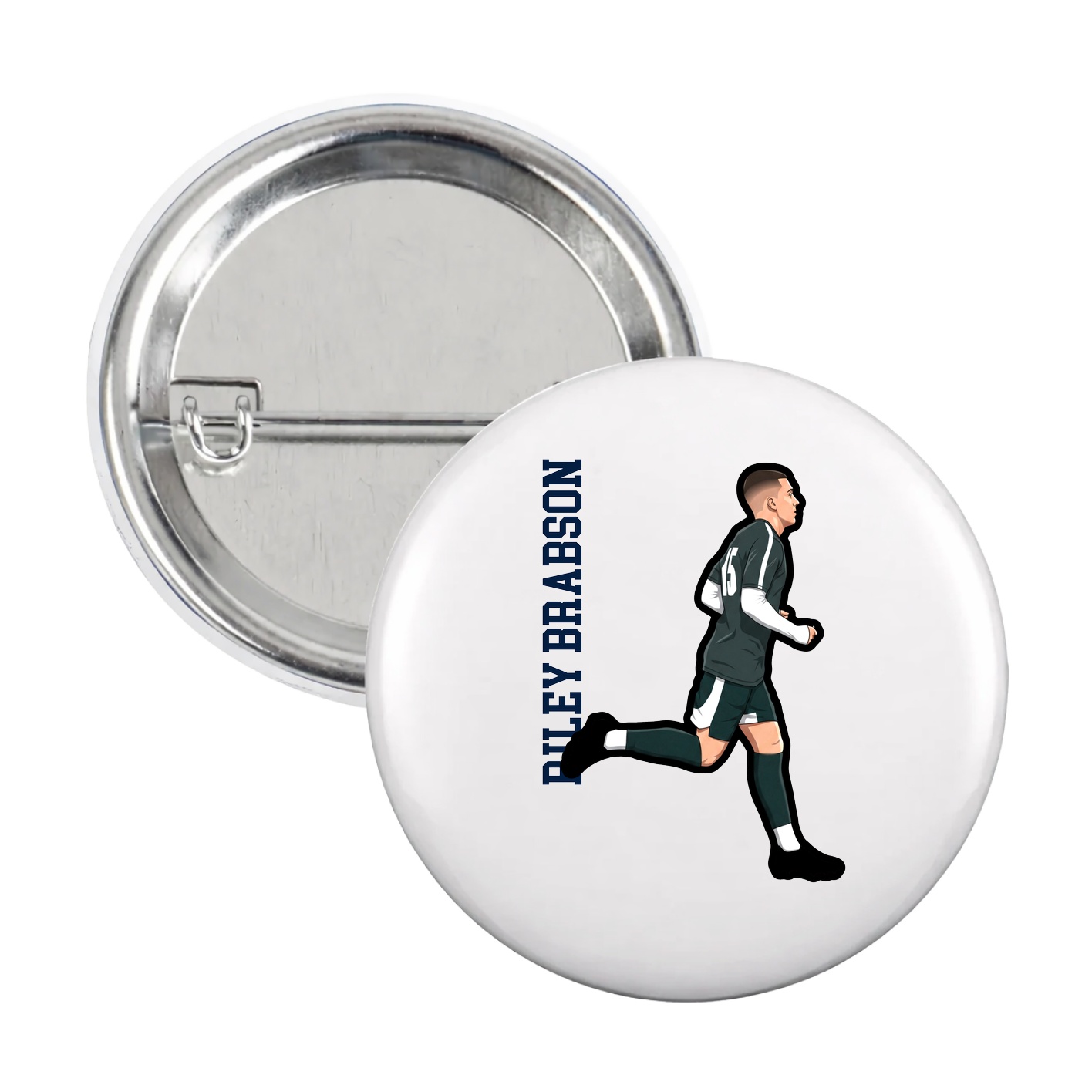 Game Day Button — Name Vertical in White