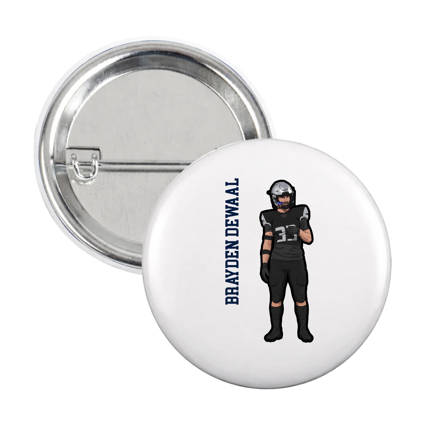 Game Day Button — Name Vertical in White