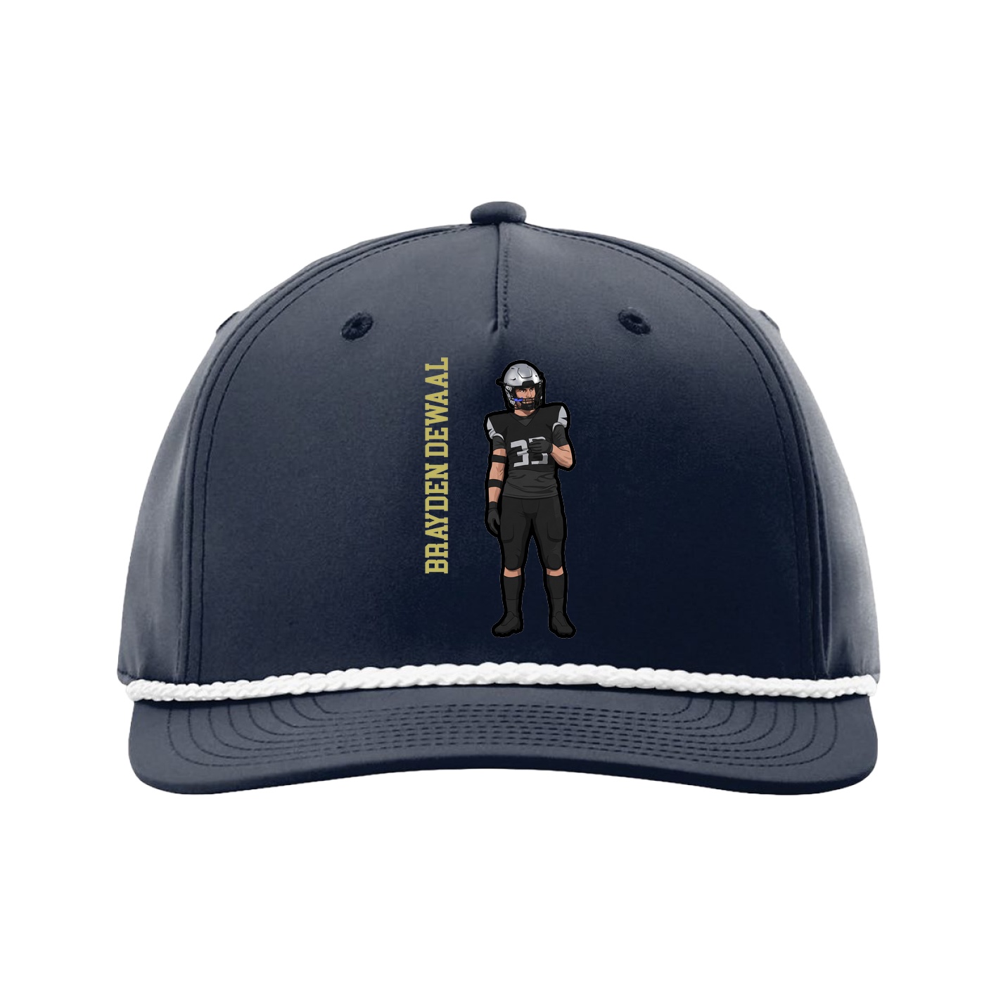 Five-Panel Classic Rope Cap — Name Vertical in Navy