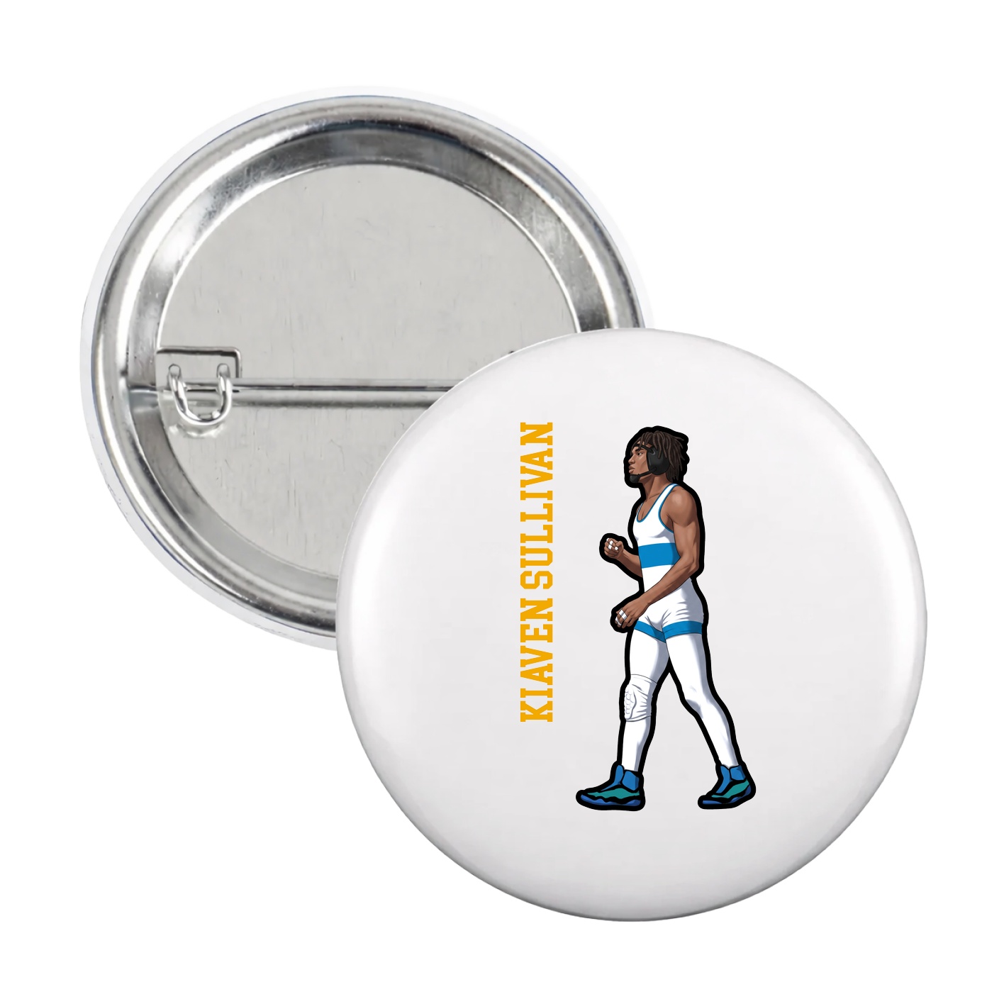 Game Day Button — Name Vertical in White
