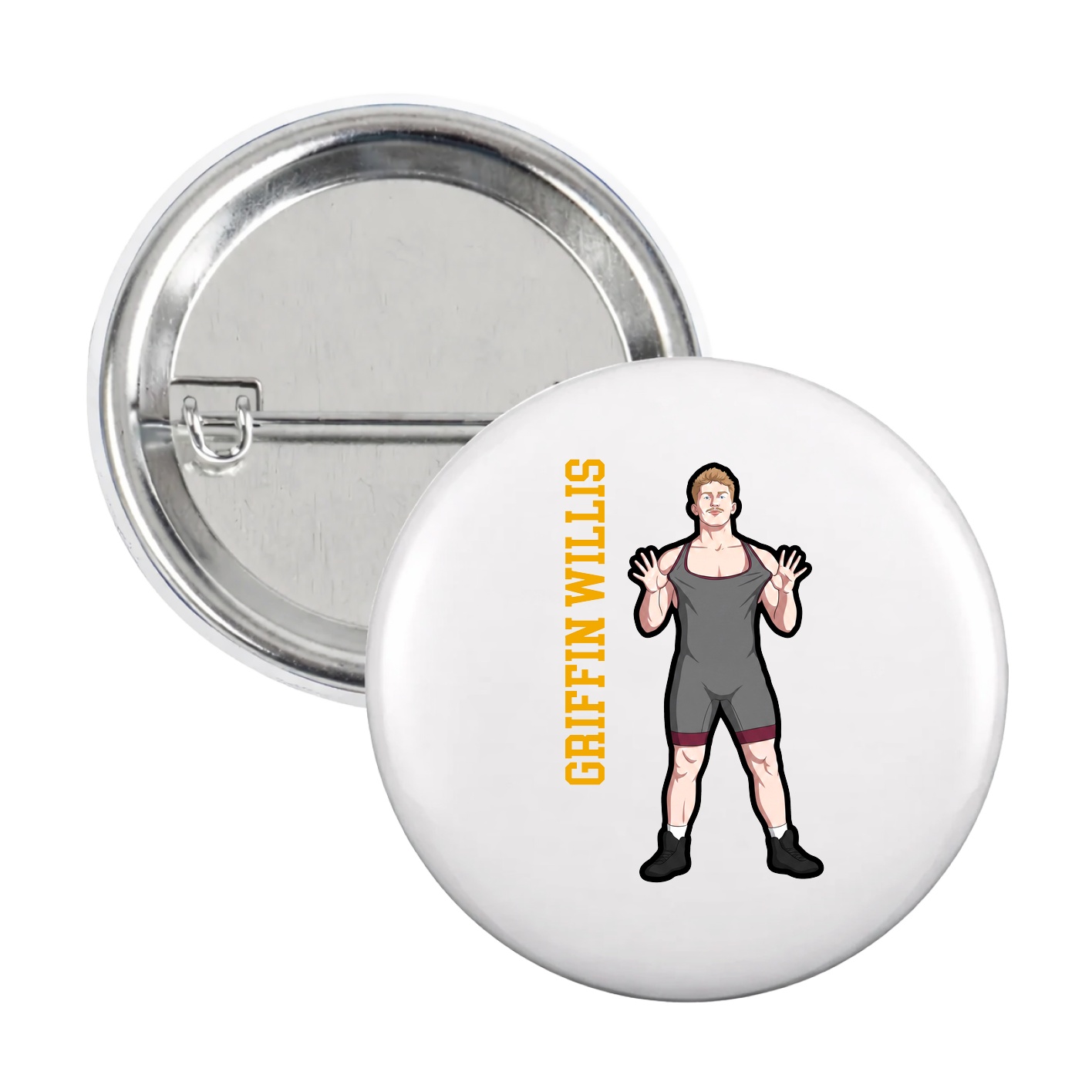 Game Day Button — Name Vertical in White