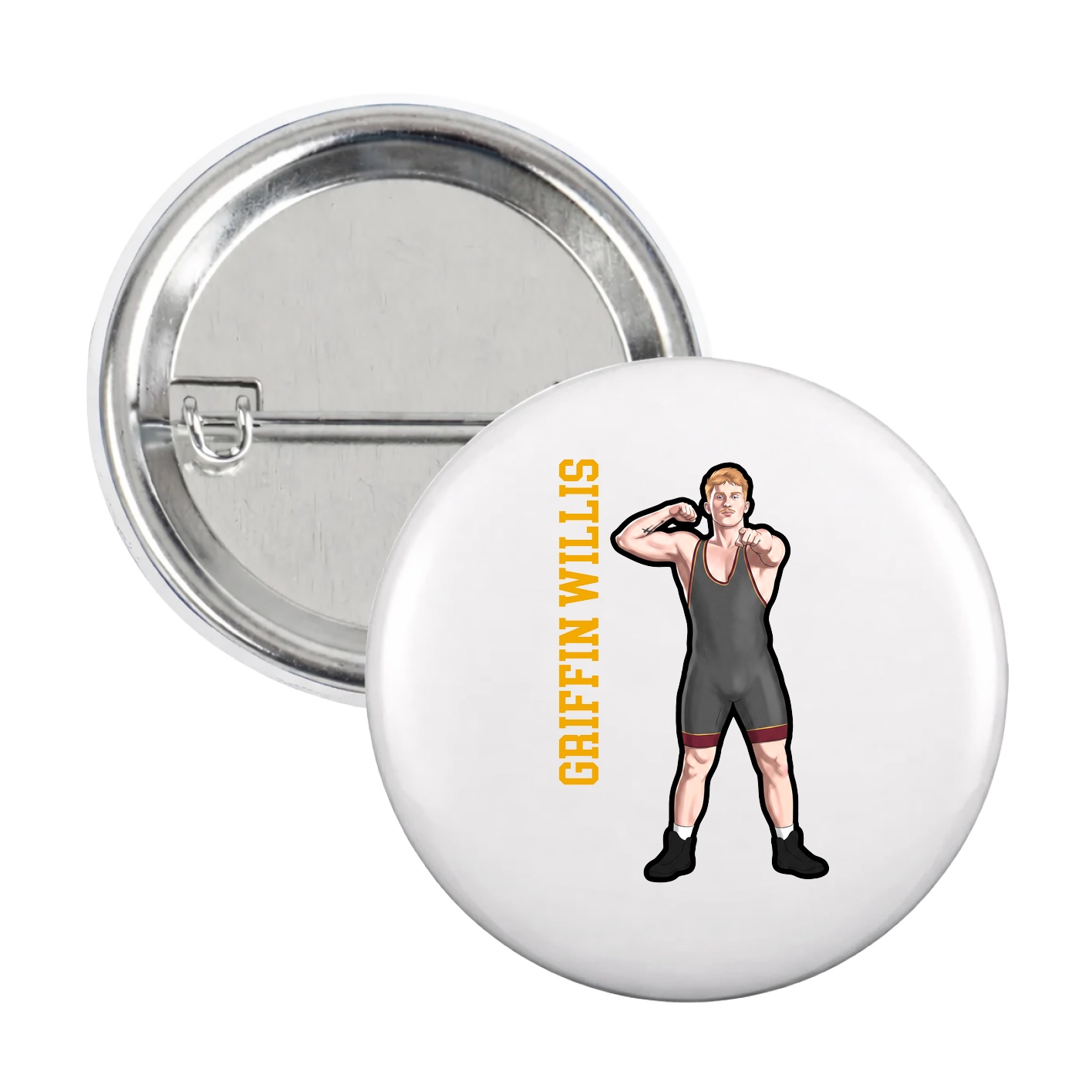 Game Day Button — Name Vertical in White