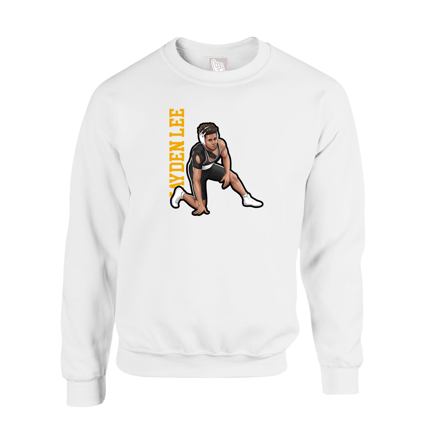Fleece Crew — Name Vertical in White