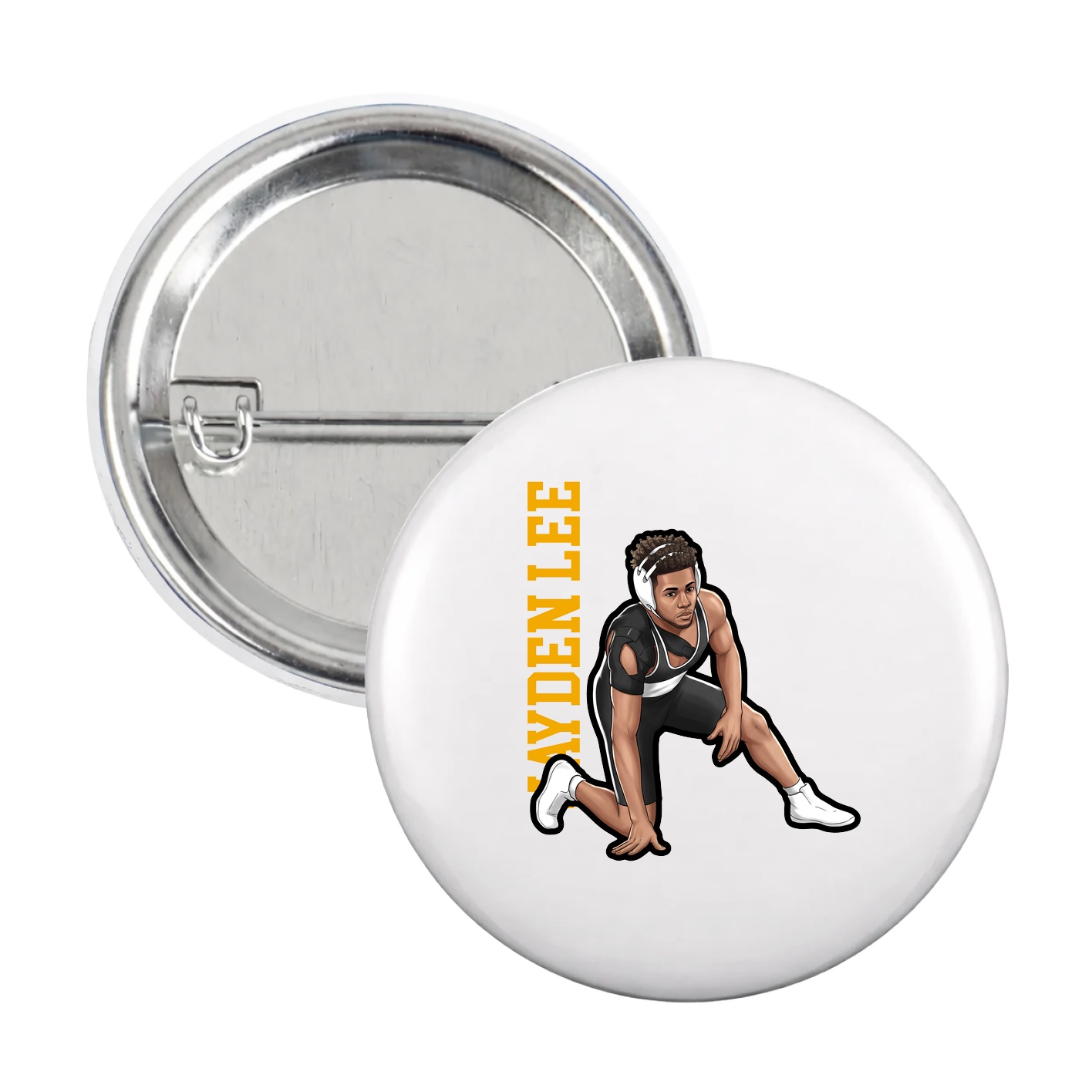 Game Day Button — Name Vertical in White