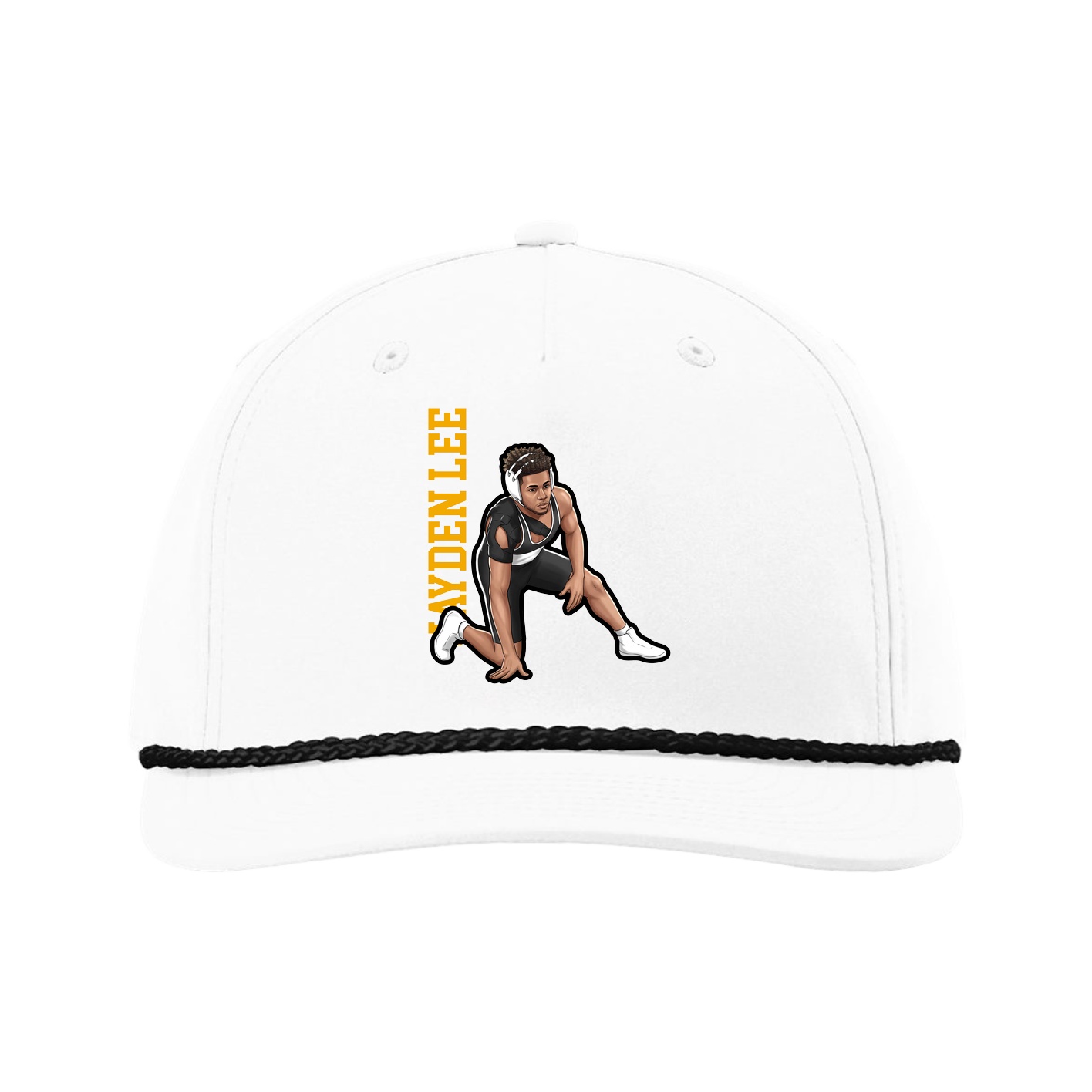 Five-Panel Classic Rope Cap — Name Vertical in White