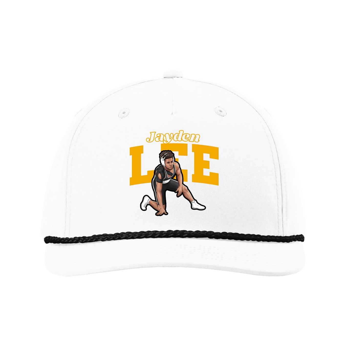 Five-Panel Classic Rope Cap — Name Arch in White