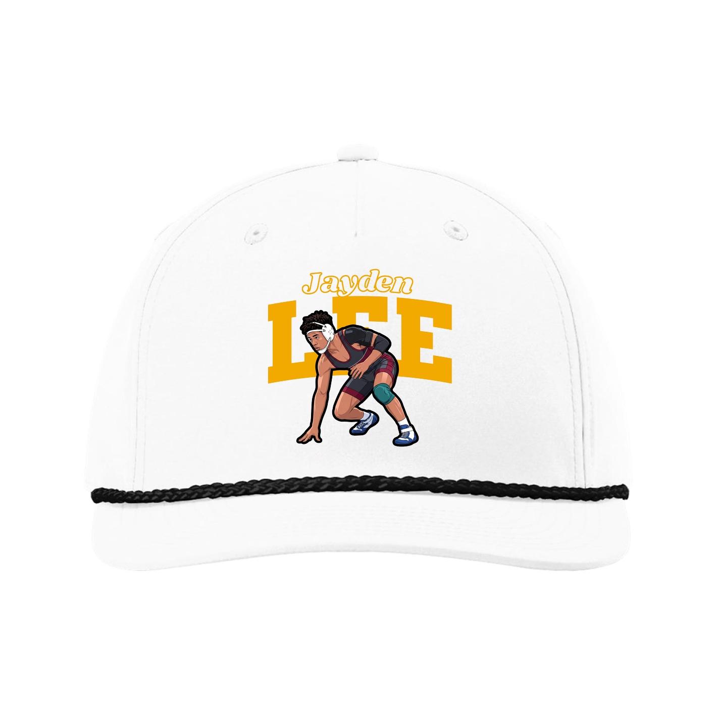 Five-Panel Classic Rope Cap — Name Arch in White