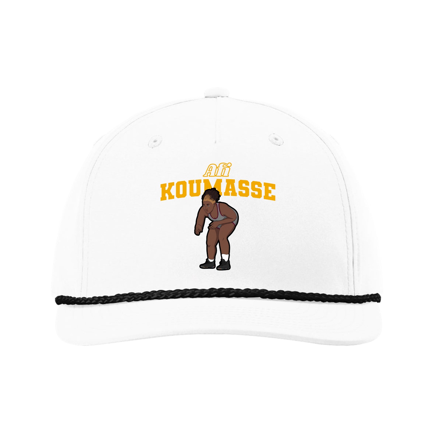 Five-Panel Classic Rope Cap — Name Arch in White