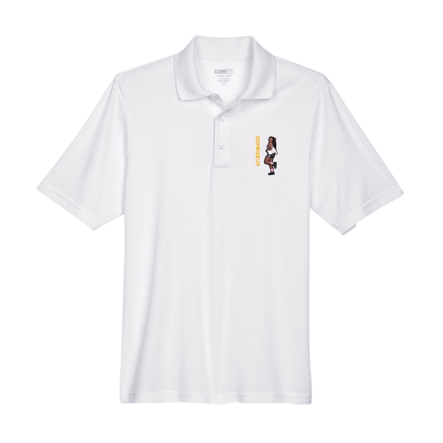 Performance Polo — Name Vertical in White