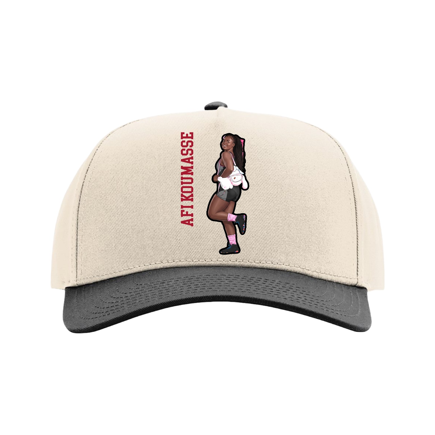 Full Fabric Five-Panel Champ Cap — Name Vertical in Cream/Black