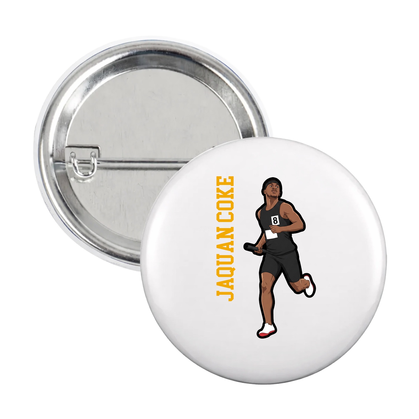 Game Day Button — Name Vertical in White