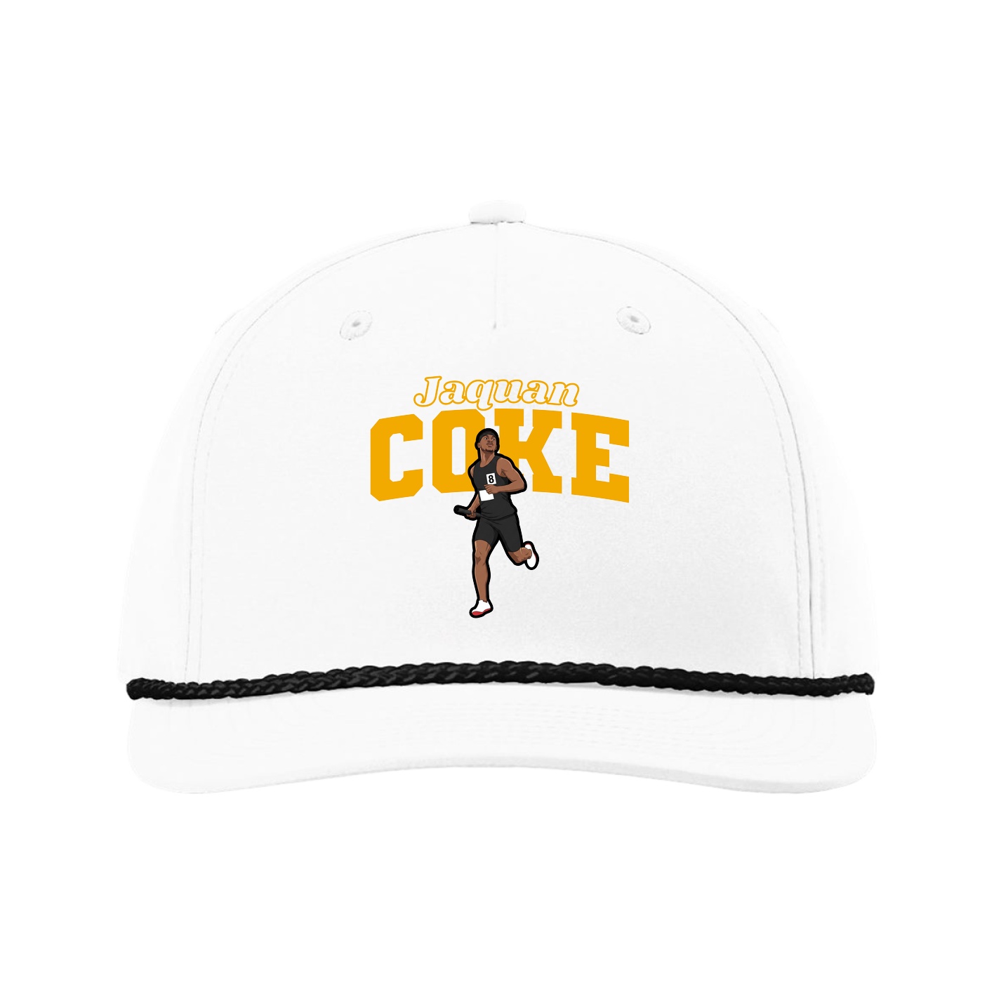 Five-Panel Classic Rope Cap — Name Arch in White