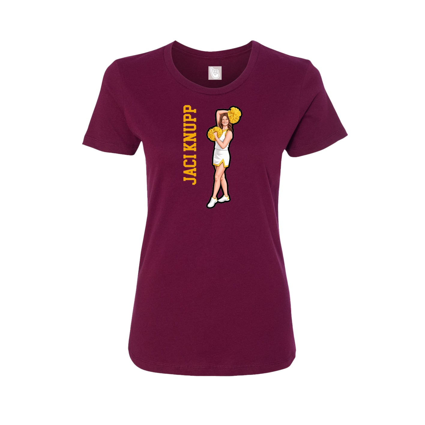 Fitted Women's Tee — Name Vertical in Maroon
