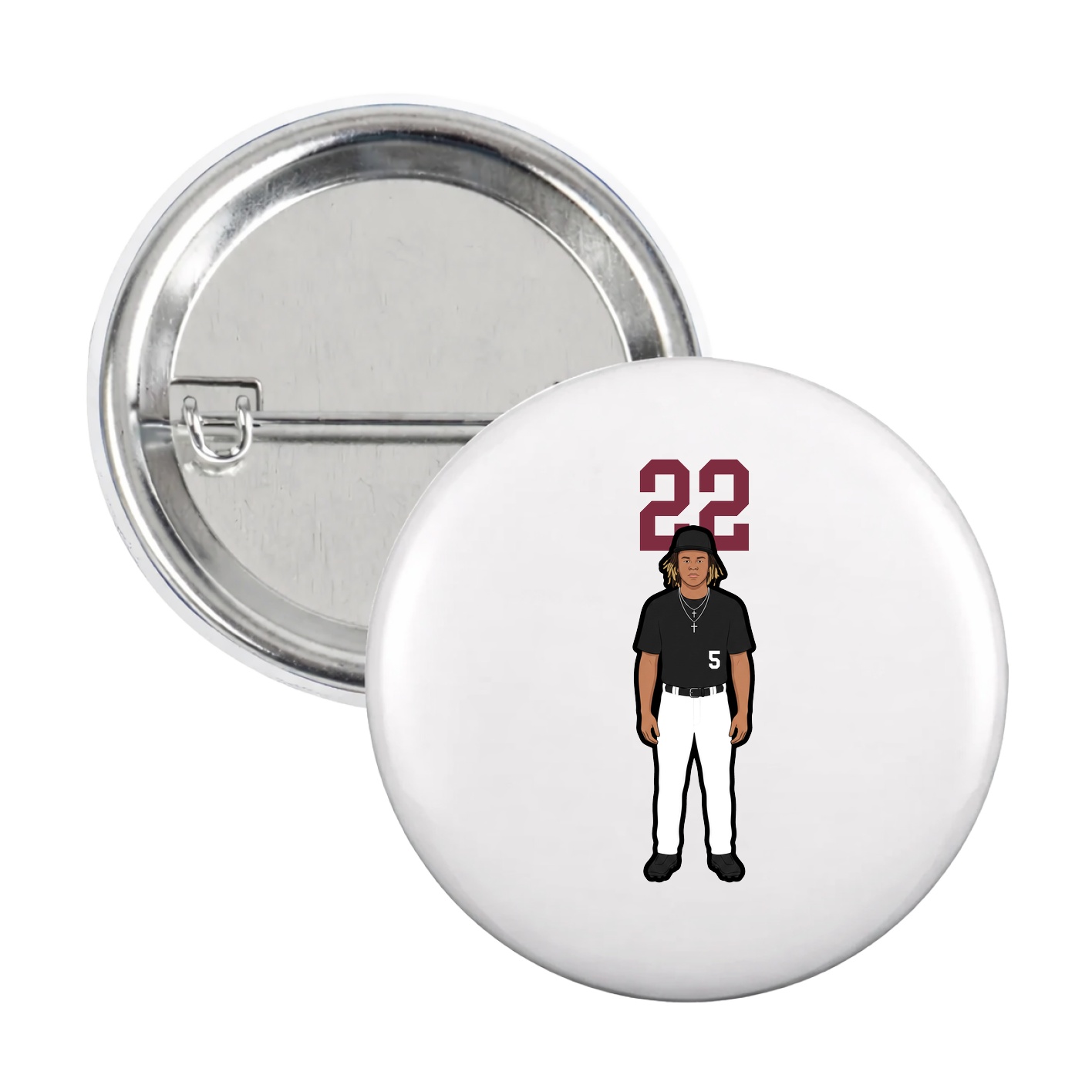 Game Day Button — Number Top in White