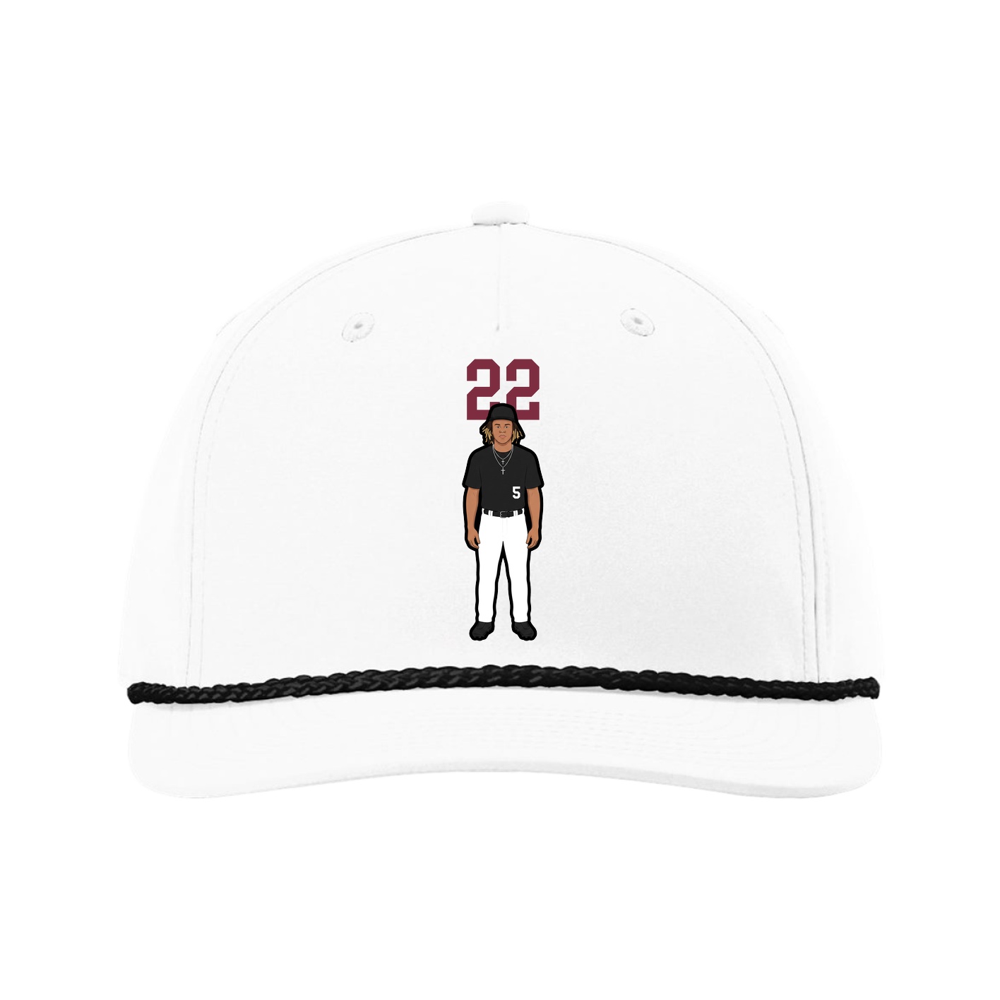Five-Panel Classic Rope Cap — Number Top in White