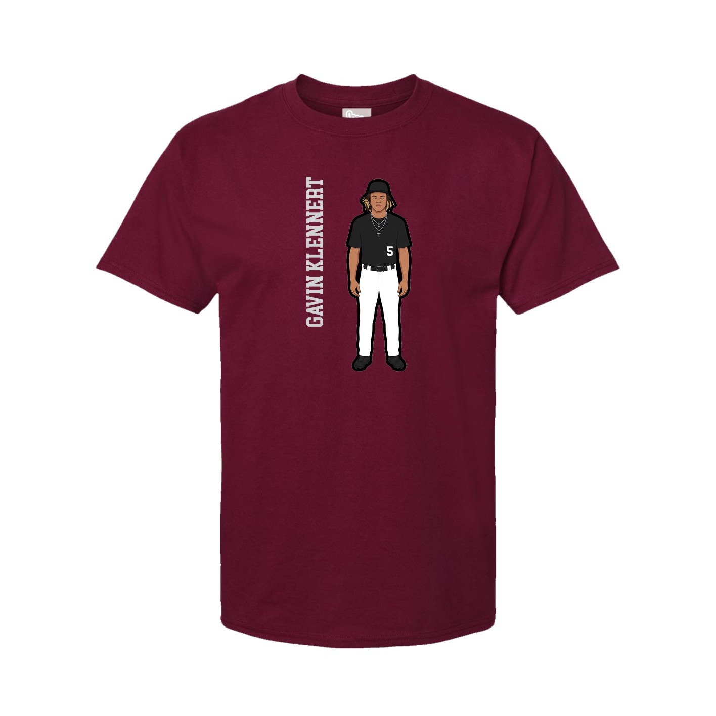 Youth Tee — Name Vertical in Cardinal
