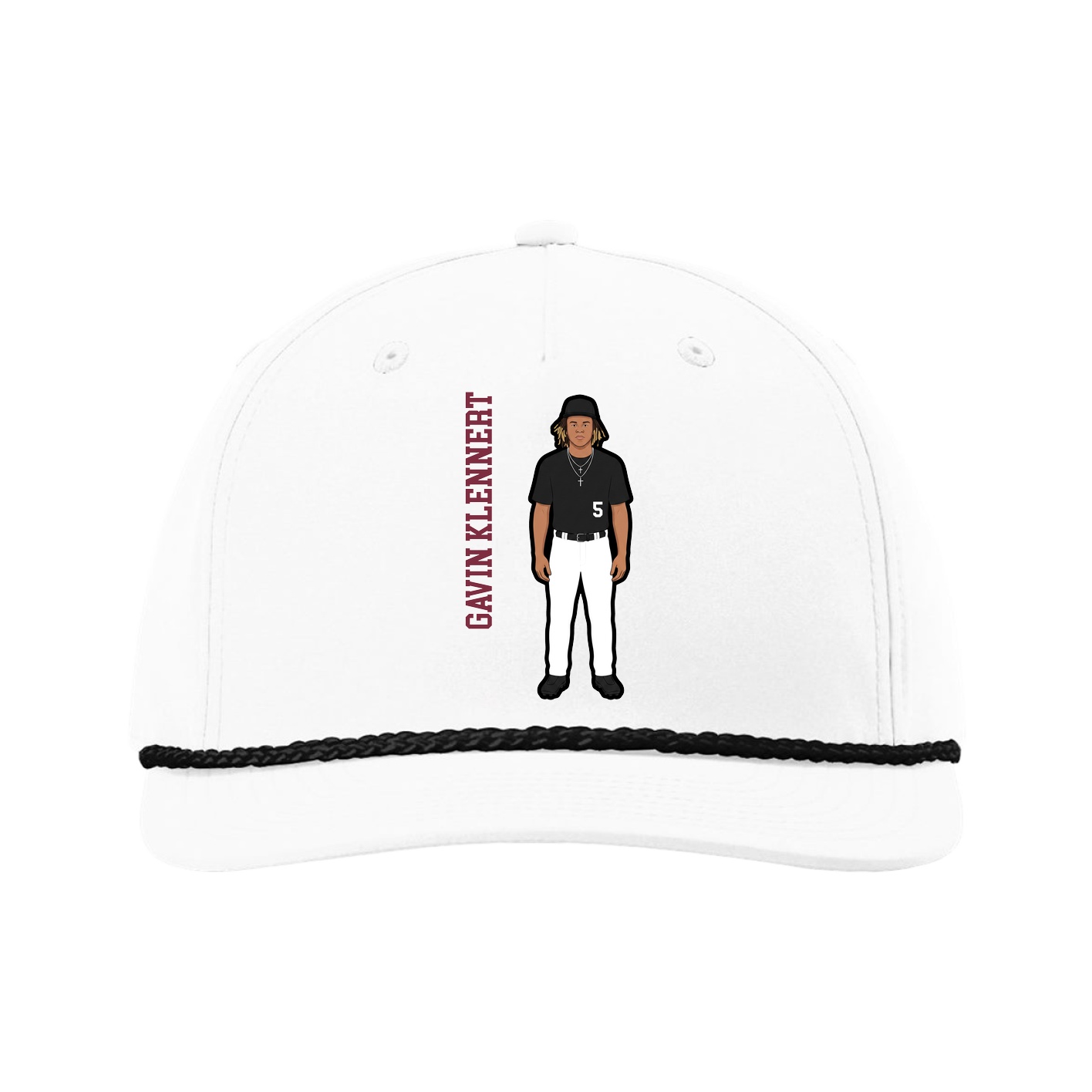 Five-Panel Classic Rope Cap — Name Vertical in White
