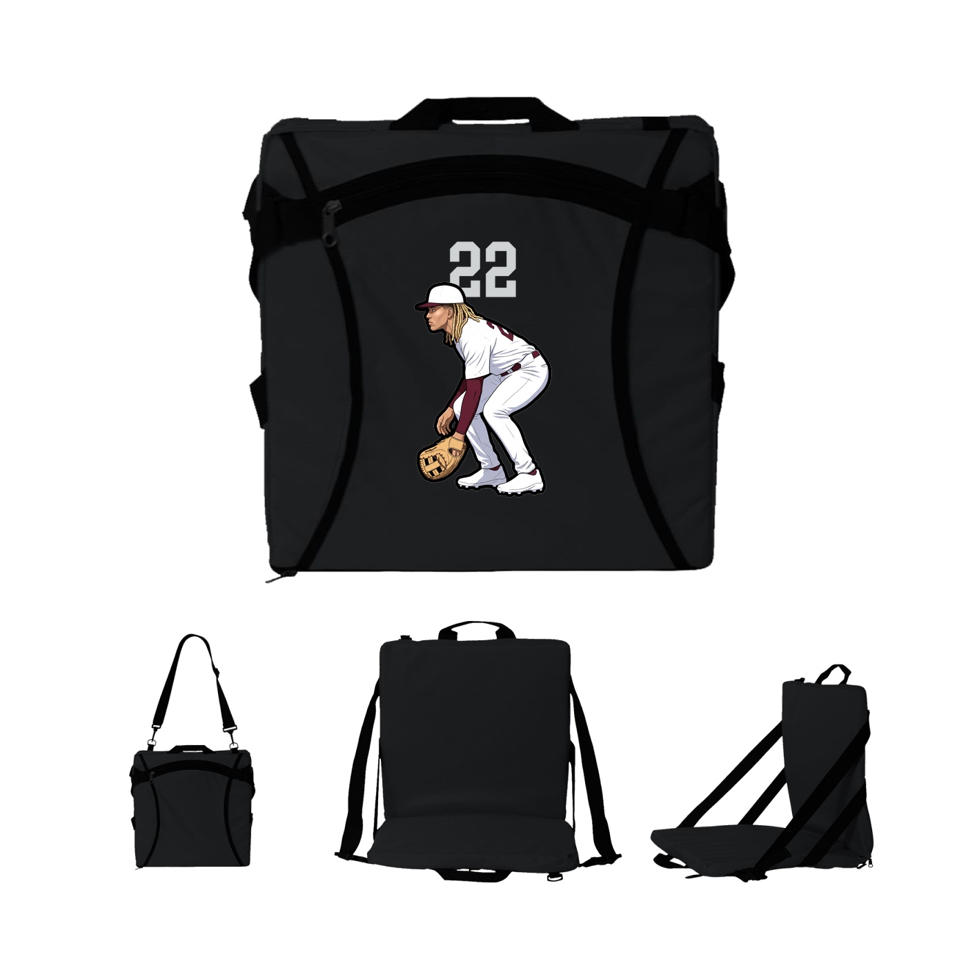 Folding Stadium Seat — Number Top in Black