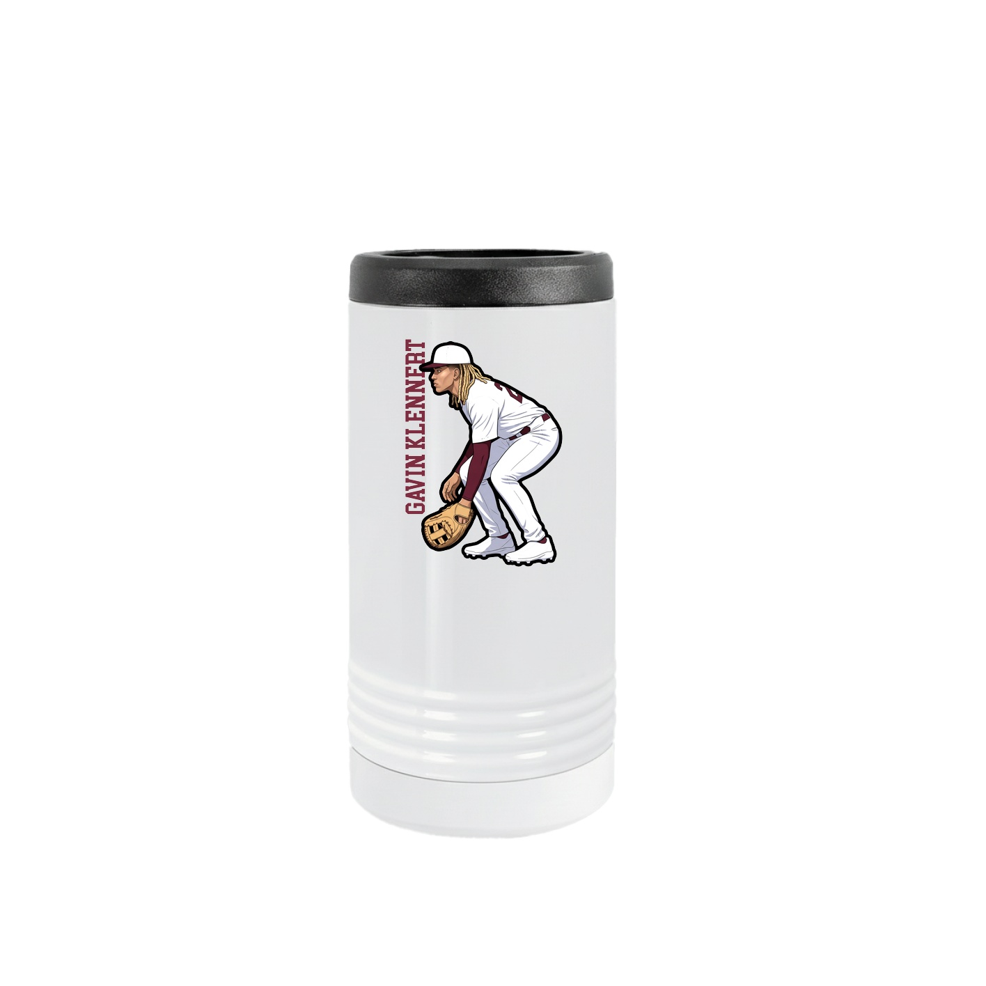 Slim Beverage Holder — Name Vertical in White