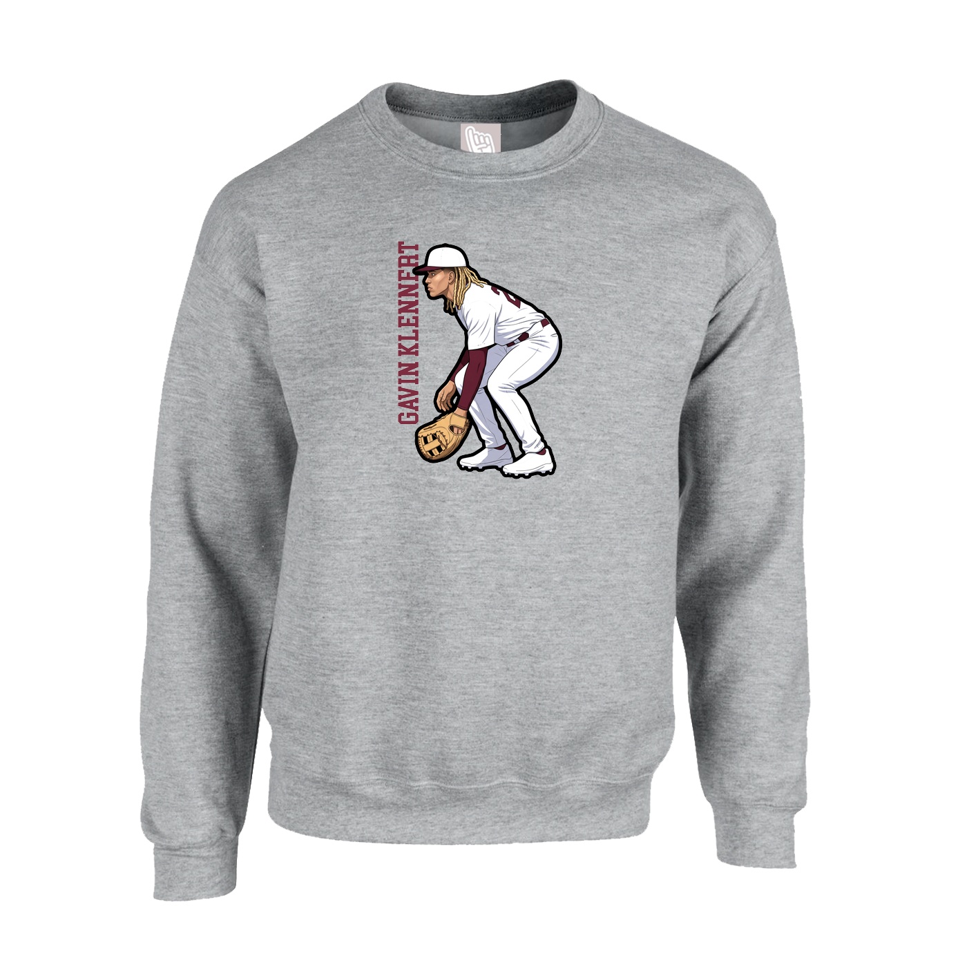 Fleece Crew — Name Vertical in Grey