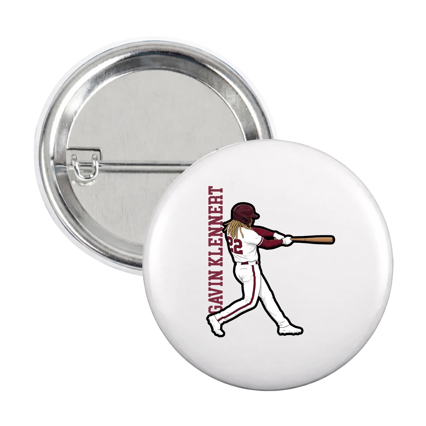 Game Day Button — Name Vertical in White