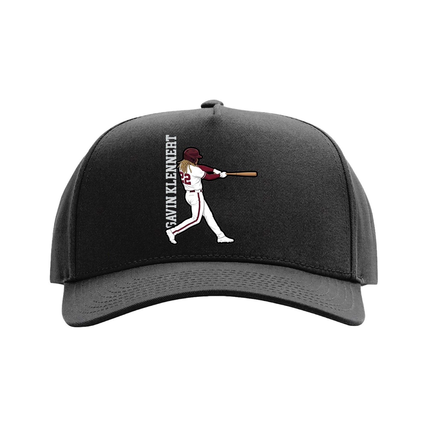 Full Fabric Five-Panel Champ Cap — Name Vertical in Black