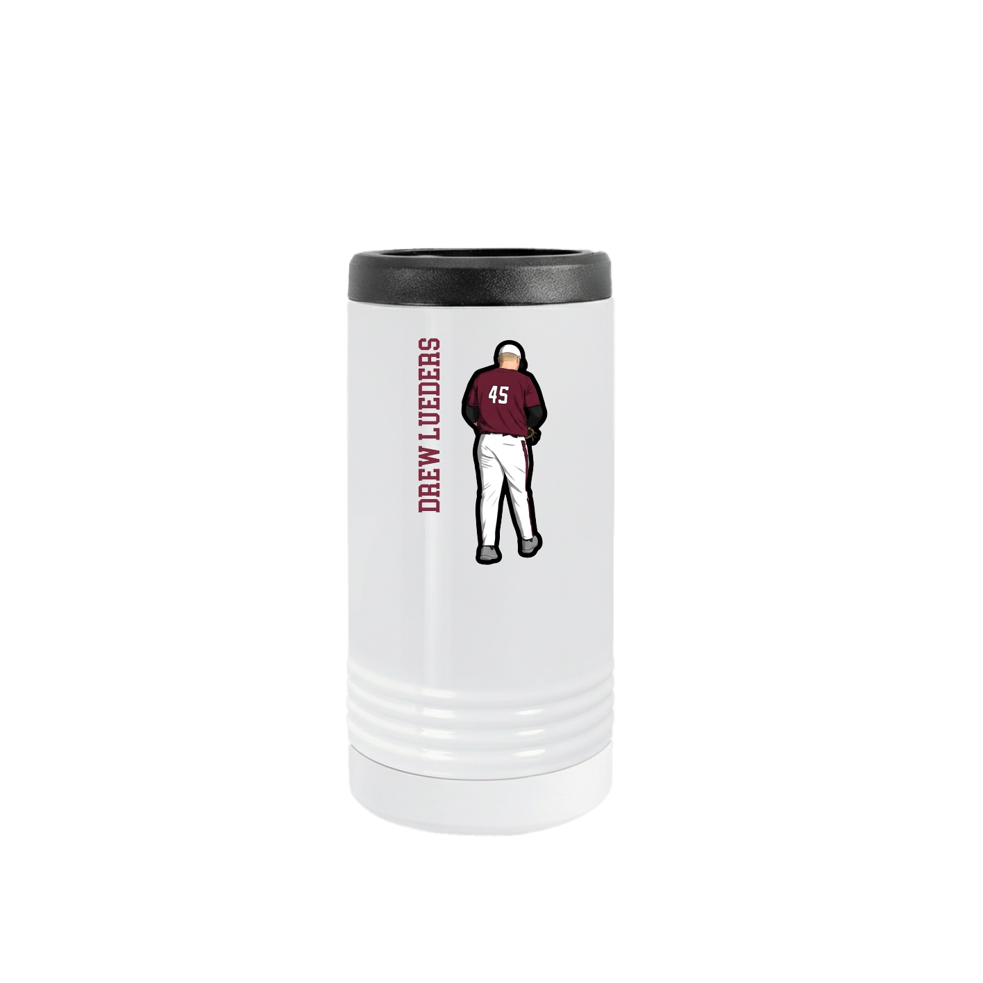 Slim Beverage Holder — Name Vertical in White