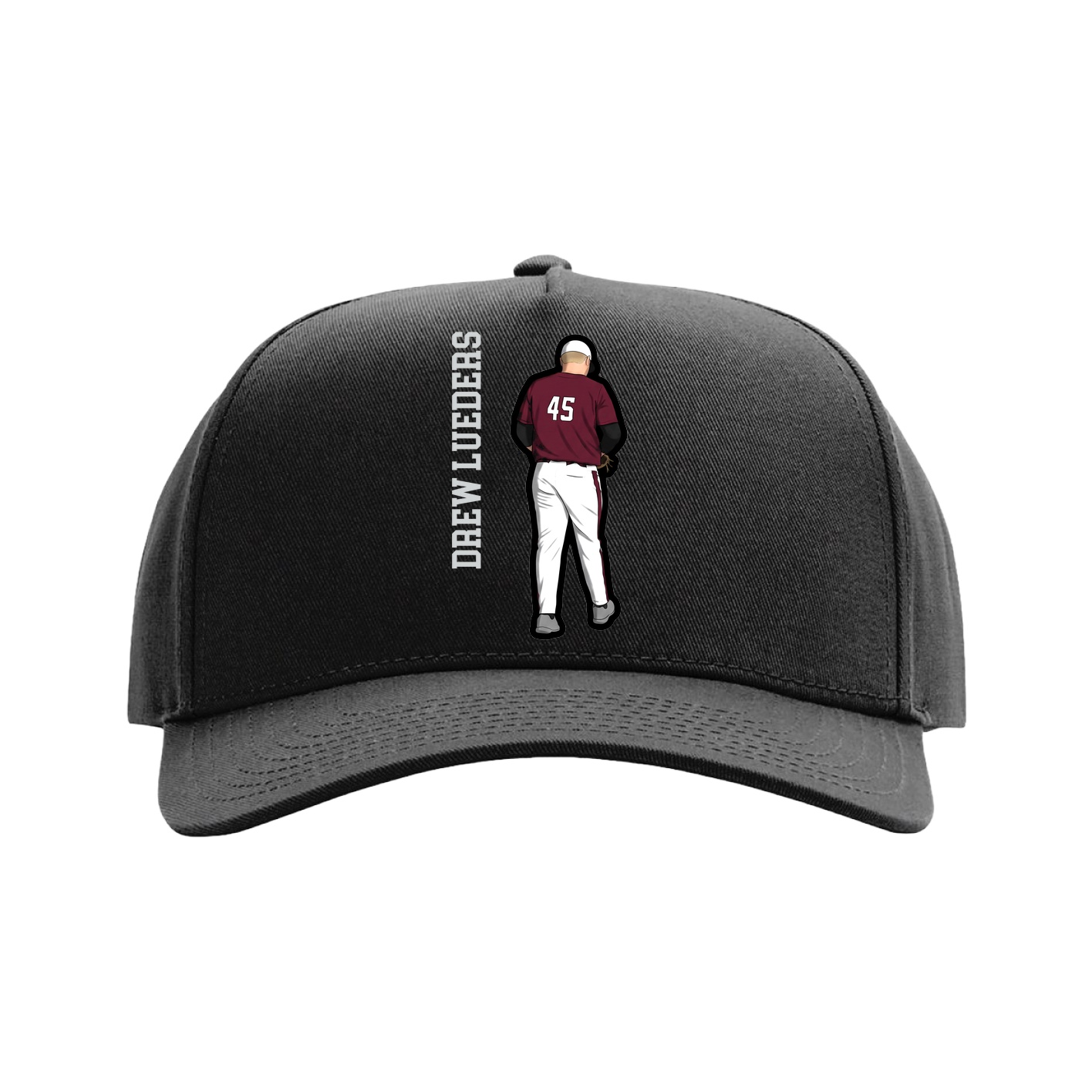Full Fabric Five-Panel Champ Cap — Name Vertical in Black