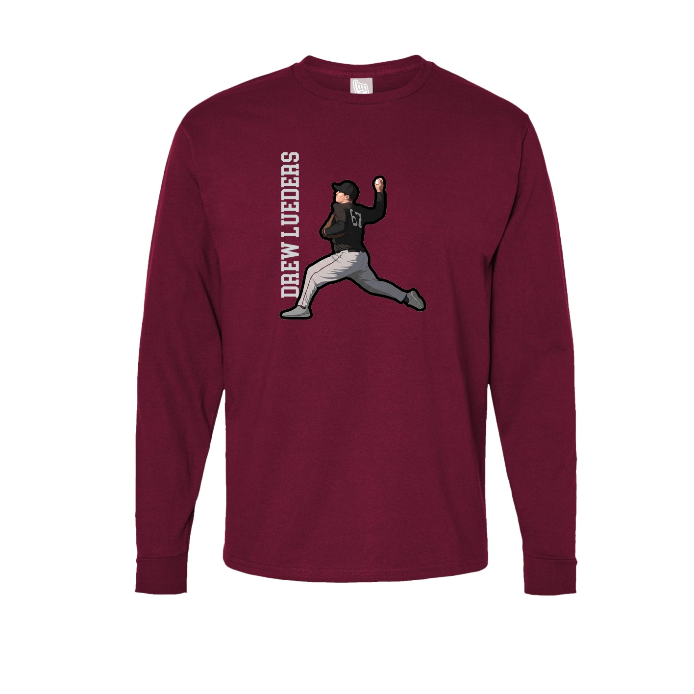Long Sleeve Tee — Name Vertical in Cardinal