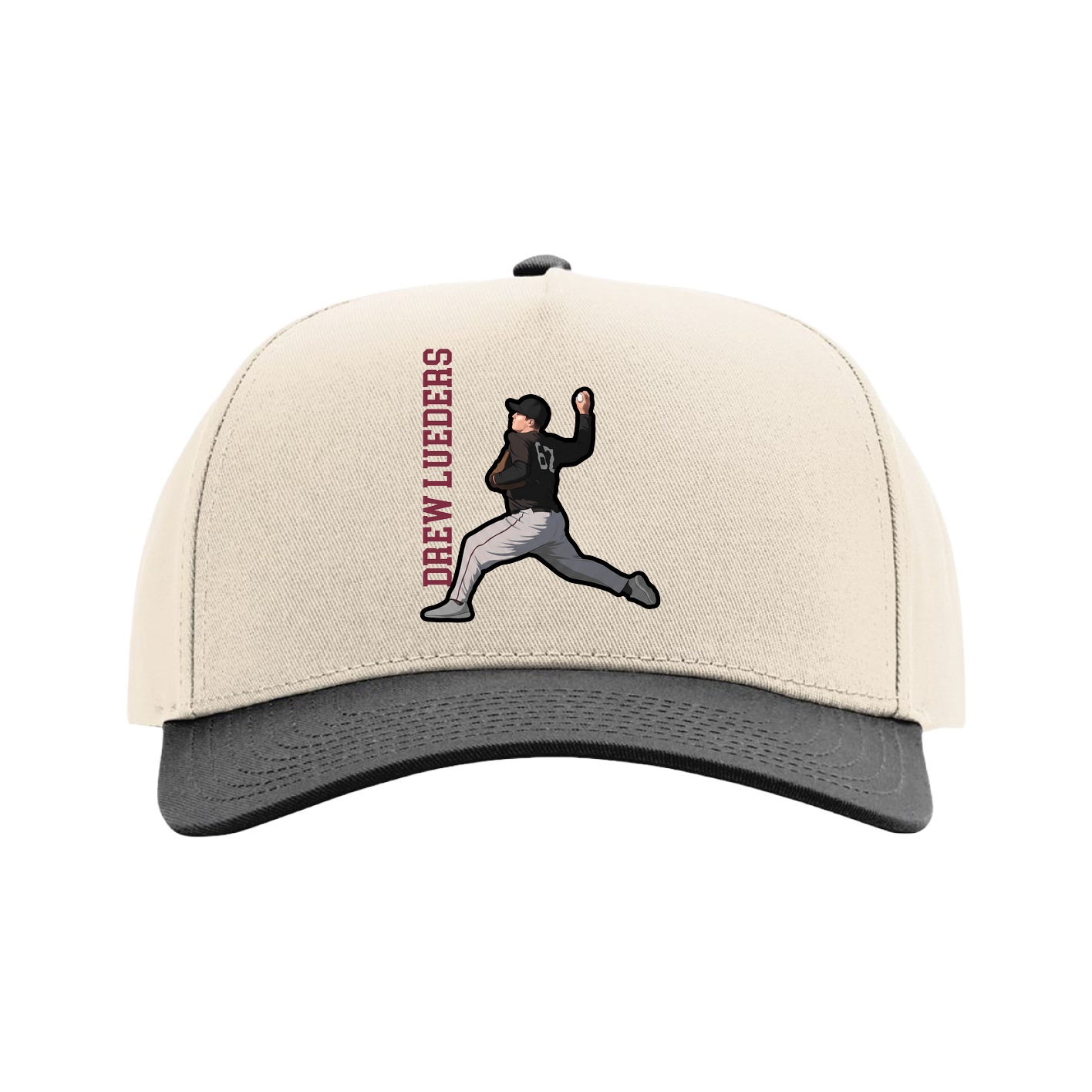Full Fabric Five-Panel Champ Cap — Name Vertical in Cream/Black