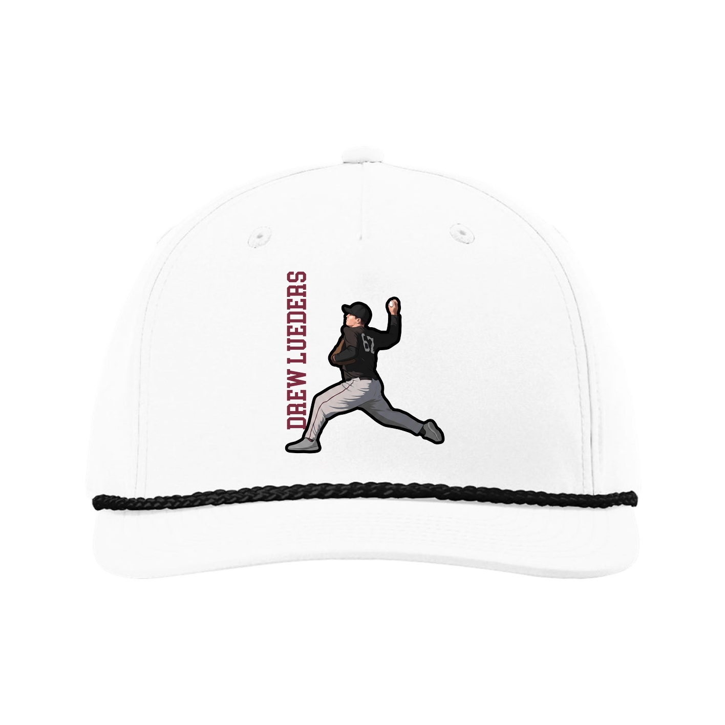 Five-Panel Classic Rope Cap — Name Vertical in White