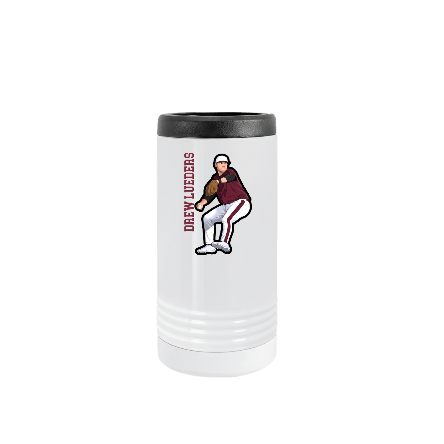 Slim Beverage Holder — Name Vertical in White