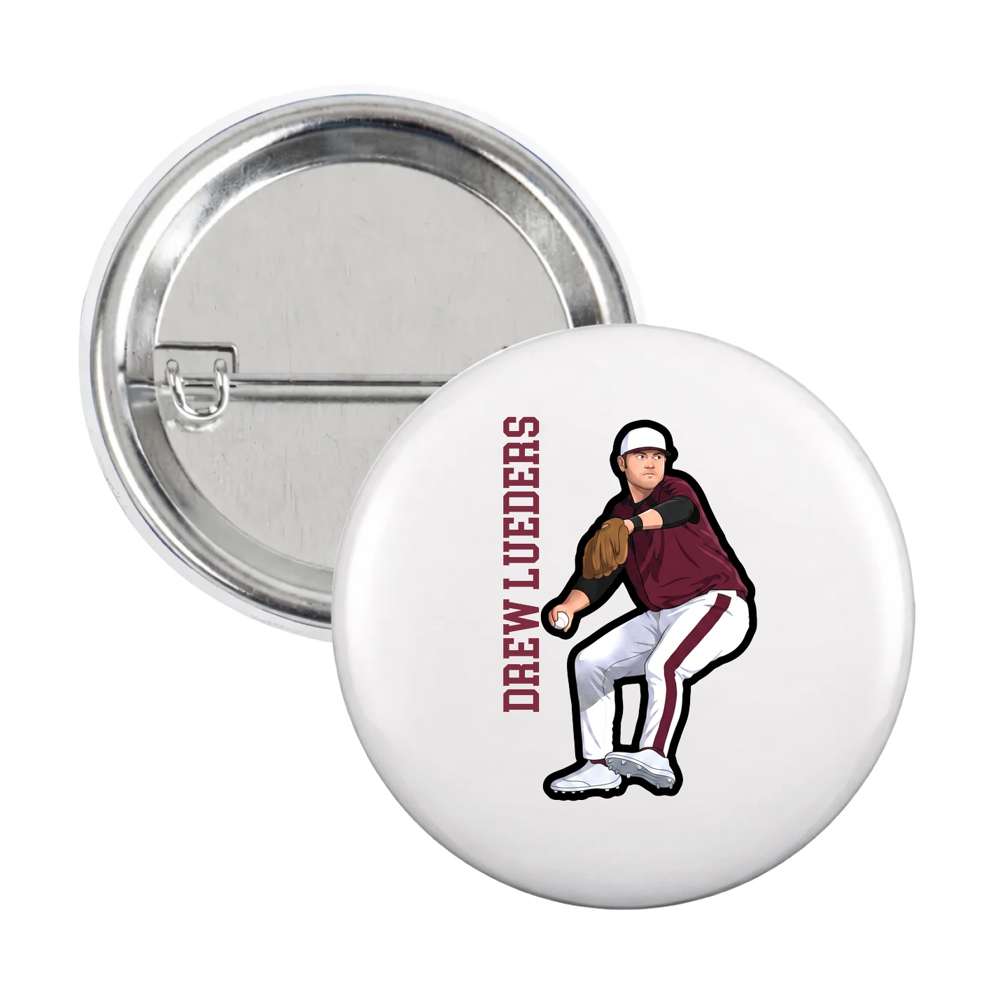 Game Day Button — Name Vertical in White
