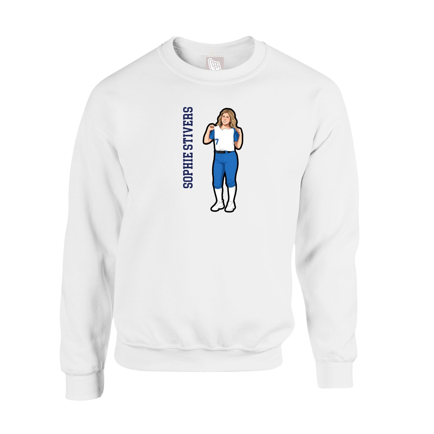 Fleece Crew — Name Vertical in White