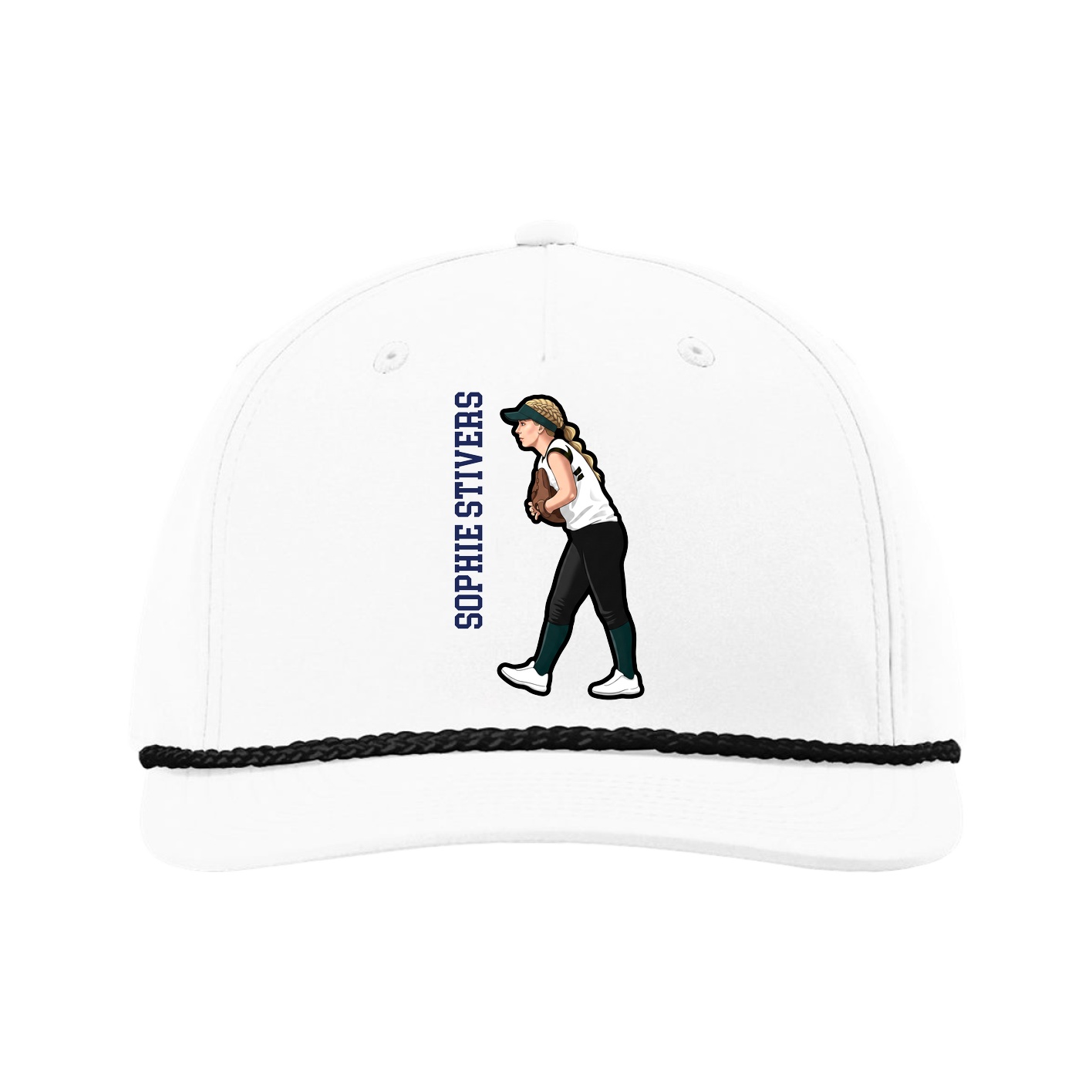 Five-Panel Classic Rope Cap — Name Vertical in White